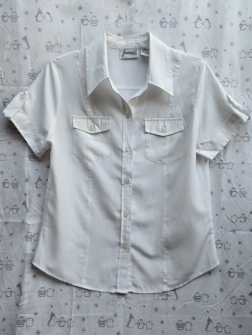 Anna White Collared Button-Up Shirt Front Chest Pockets. Size M